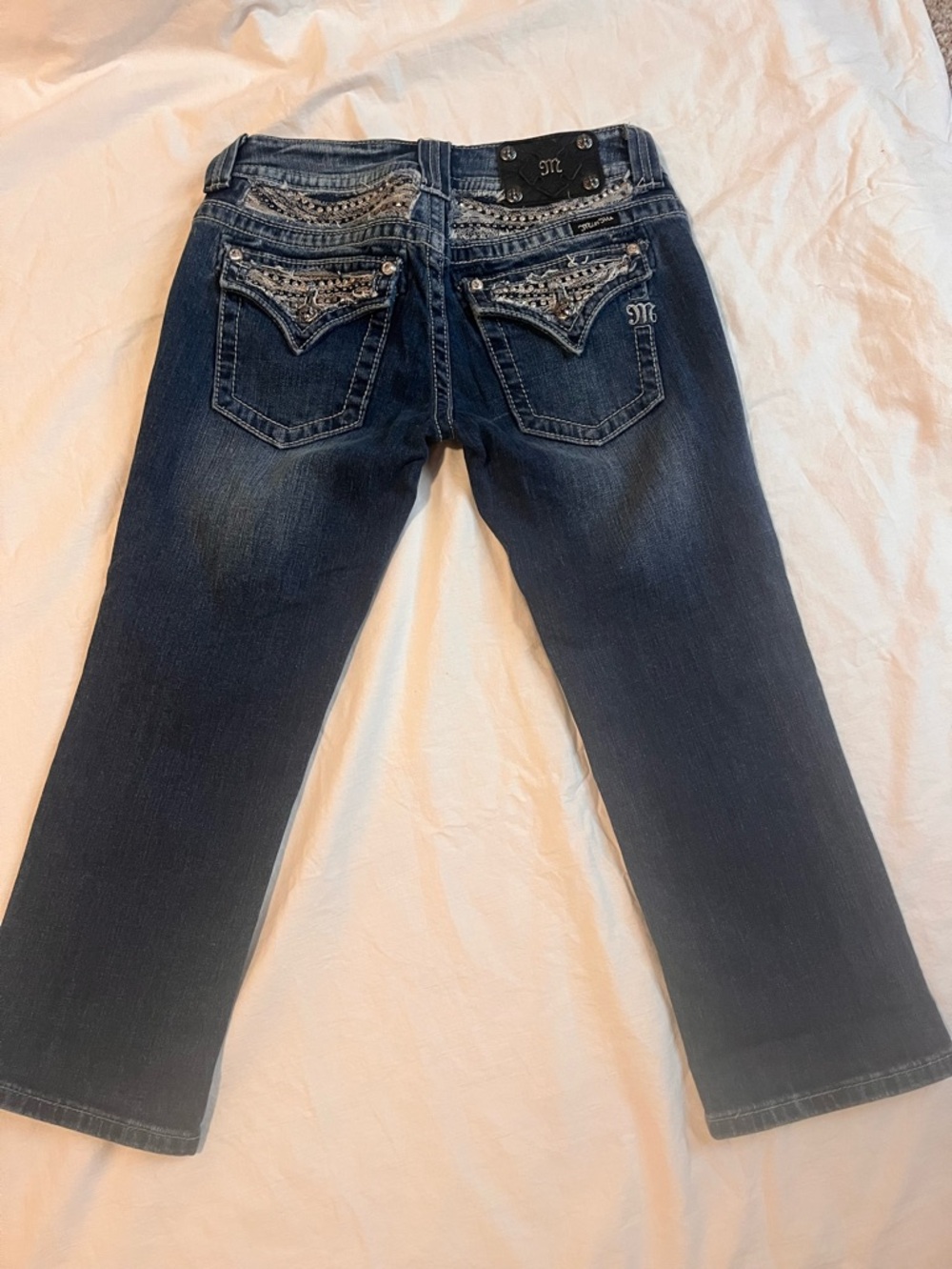 Miss Me Capri’s Blue Embellished Pocket 
Size 28